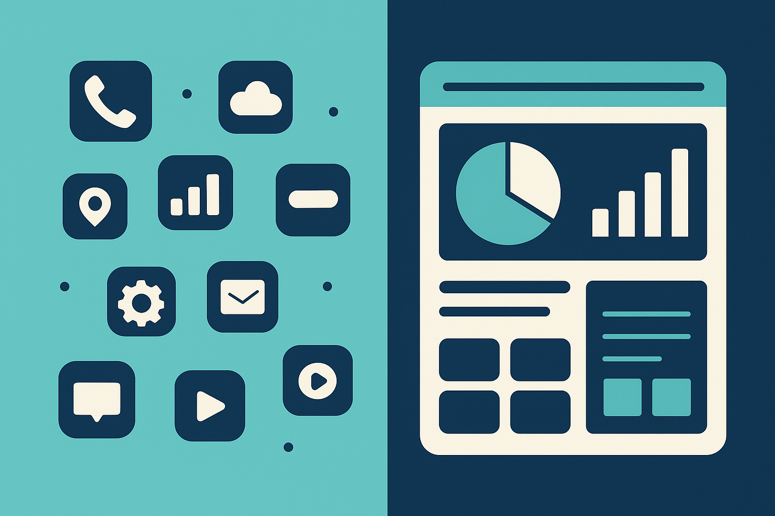 Comparison showing scattered business apps versus one unified platform replacing Google Workspace tools