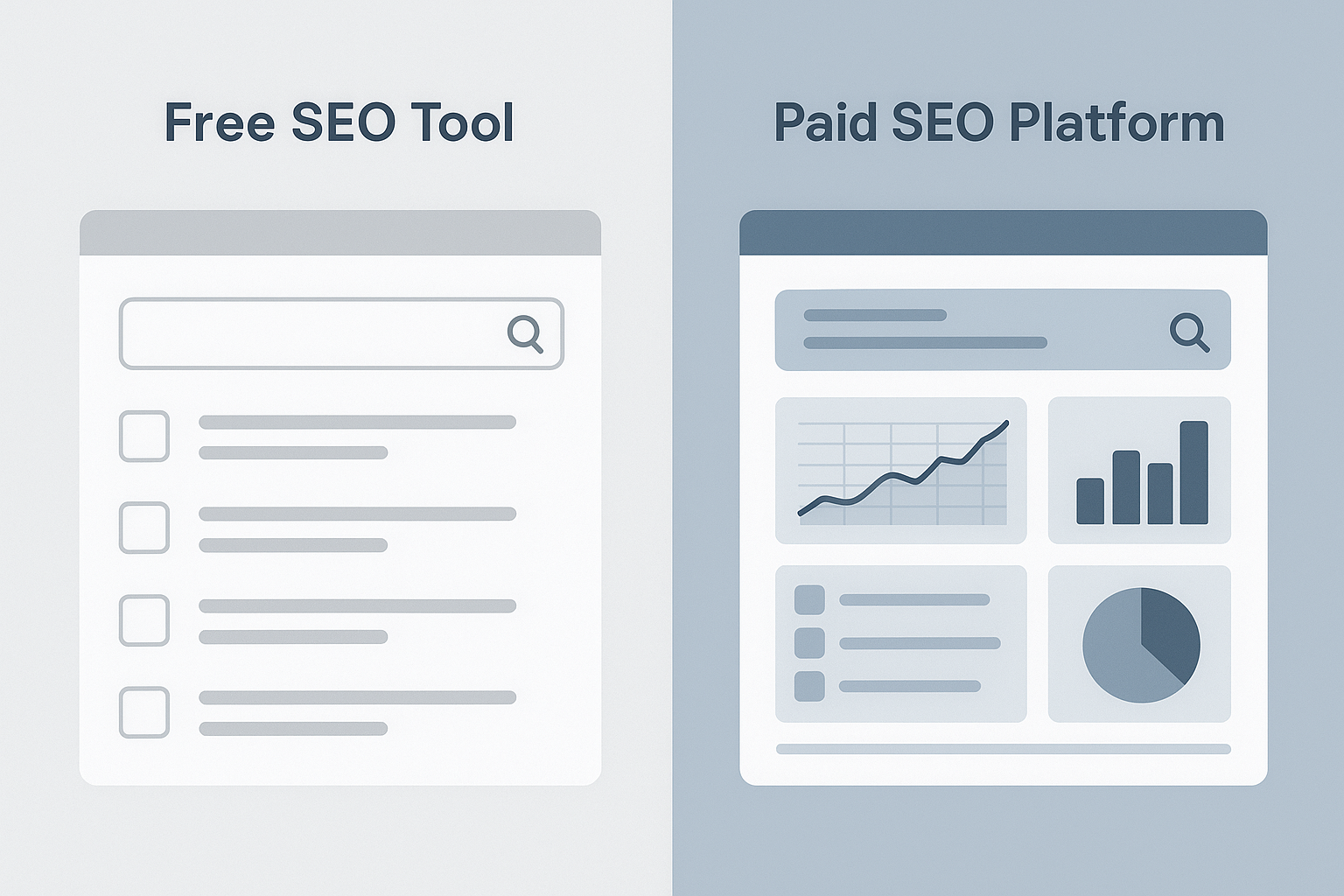 Comparison of free versus paid SEO tools showing feature depth differences