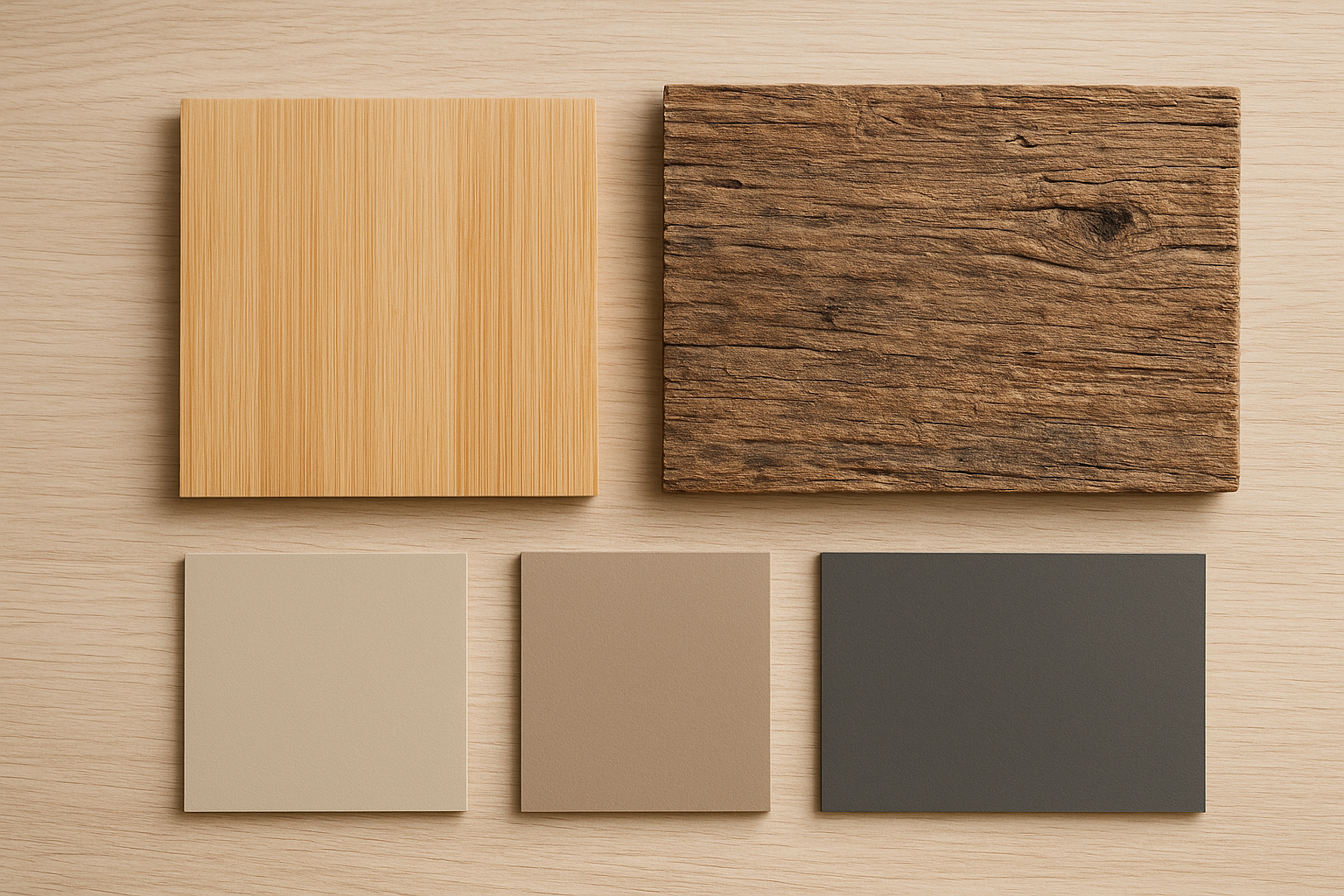 Close-up of eco-friendly bamboo and reclaimed wood cabinet materials for green kitchen remodeling