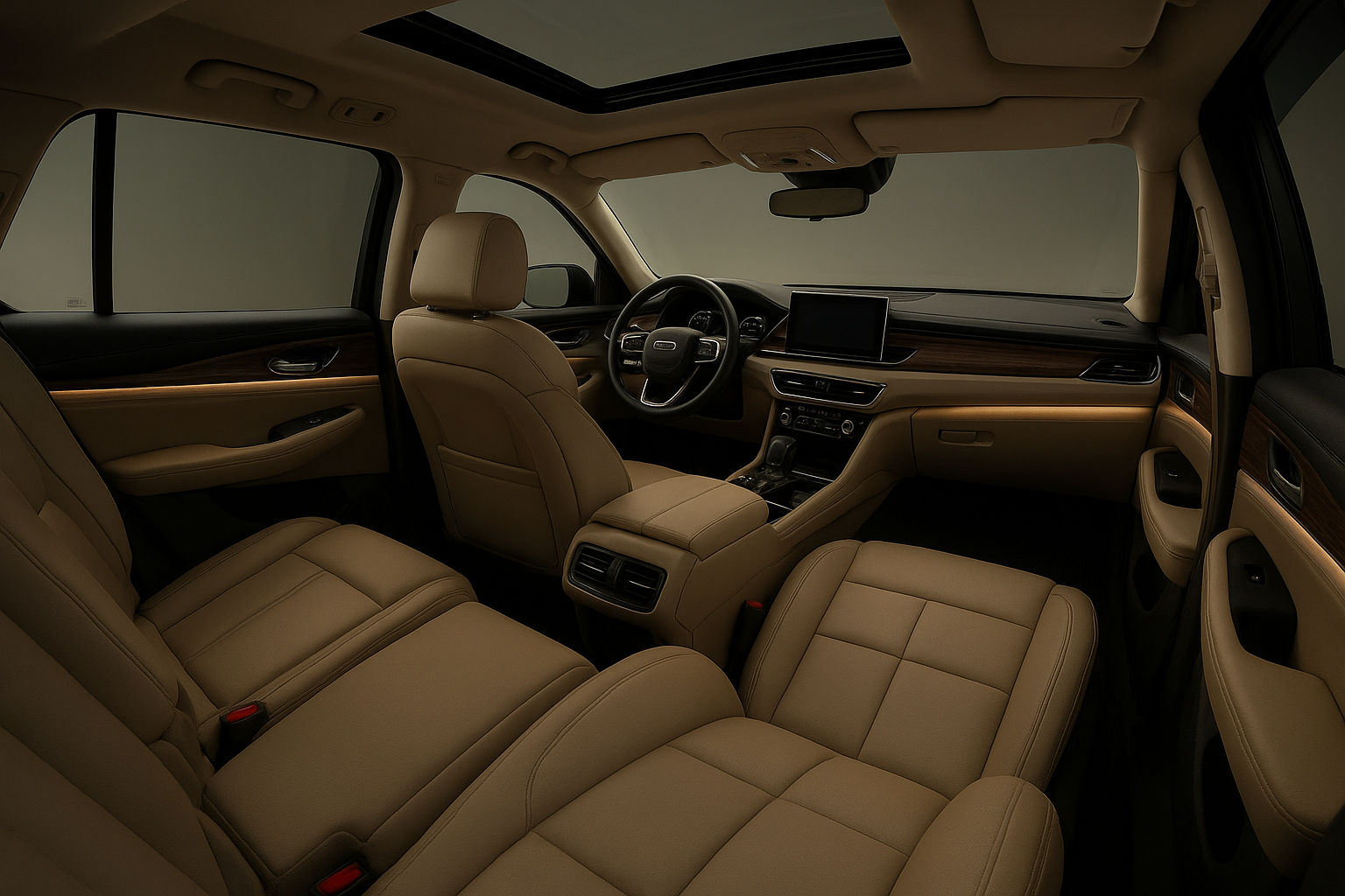 Comfortable executive SUV interior used for dignified funeral transportation trips