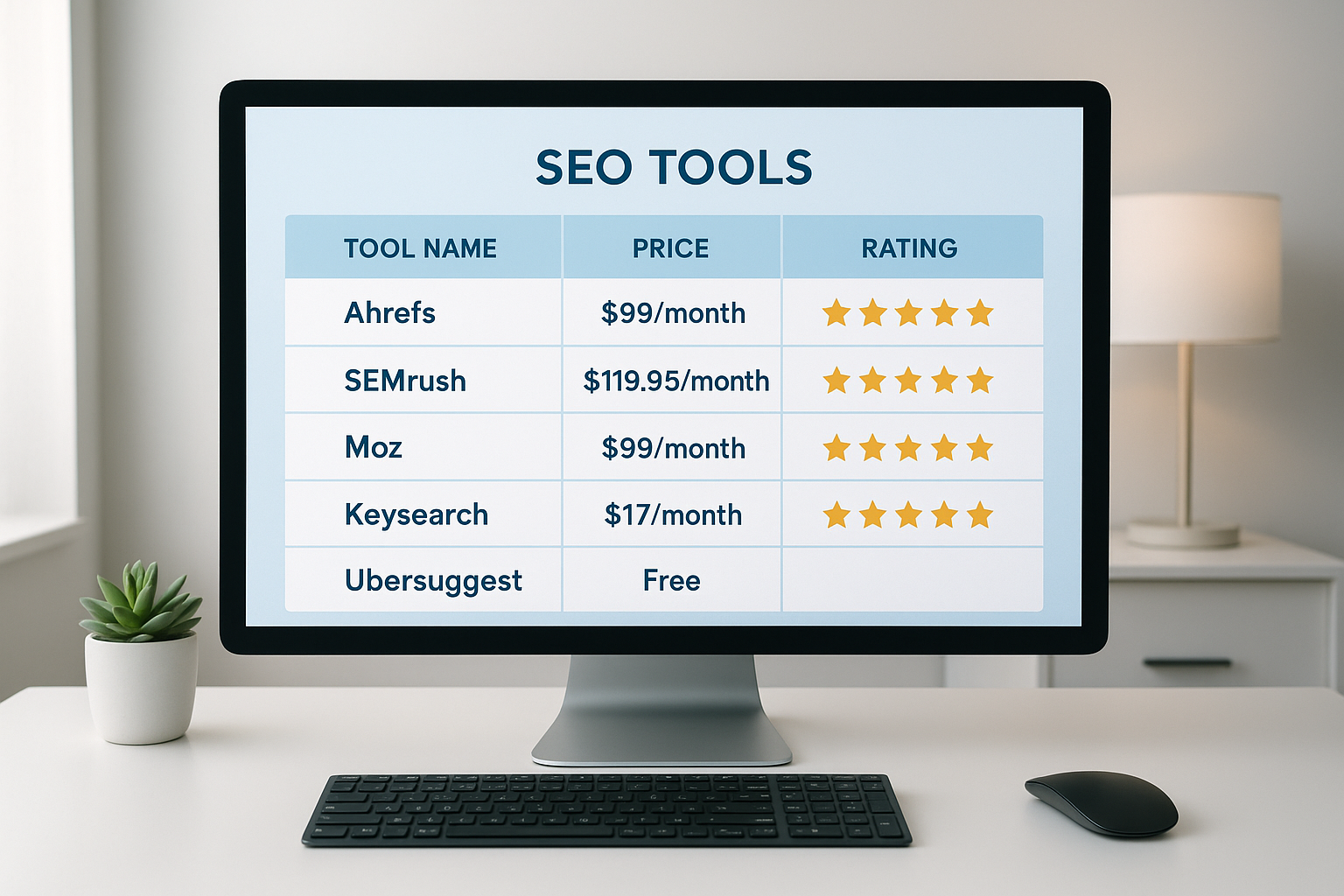 Comparison chart of affordable SEO tools as Semrush alternatives with pricing tiers
