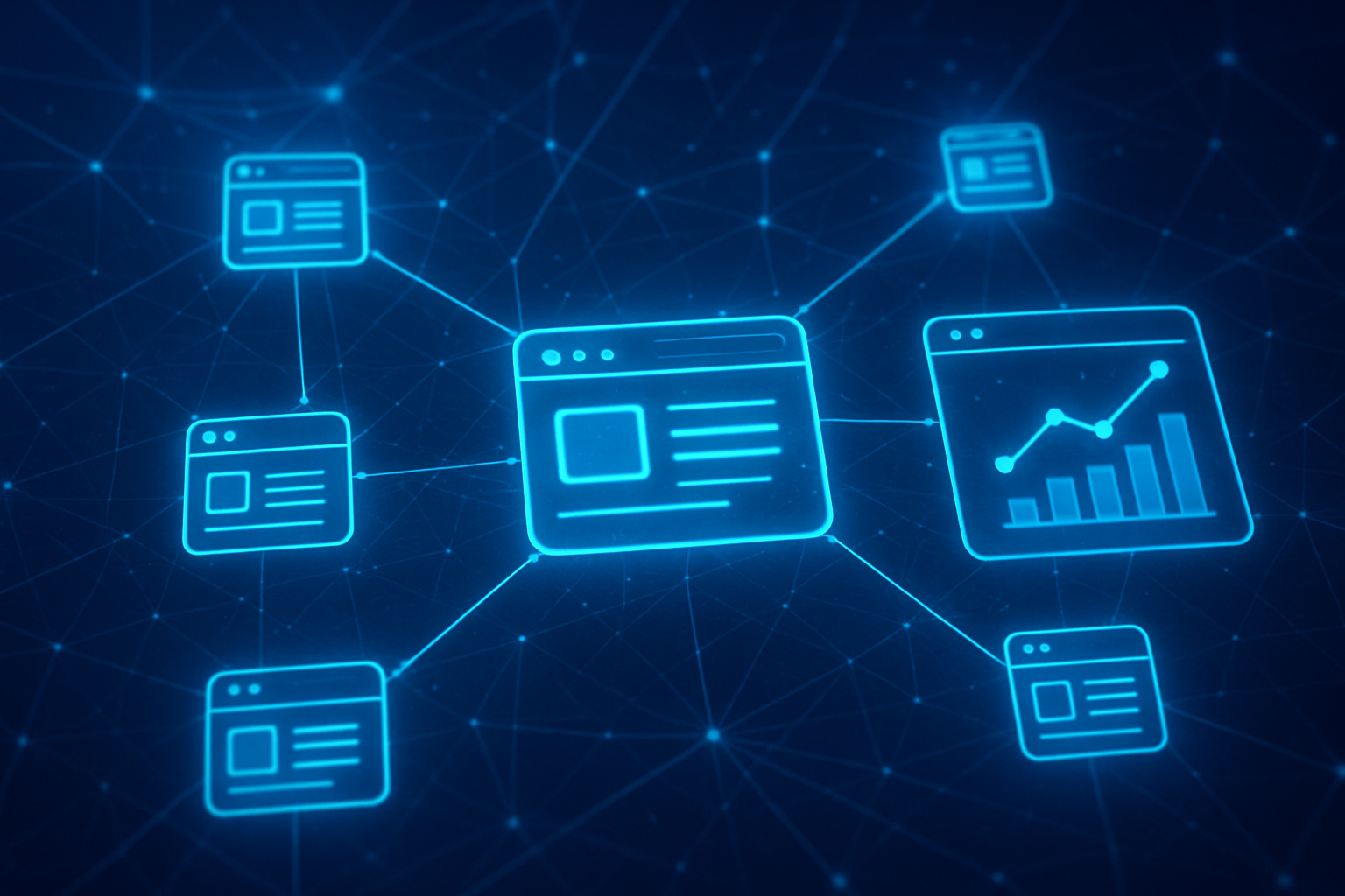Network visualization representing multi-client SEO management and AI search visibility