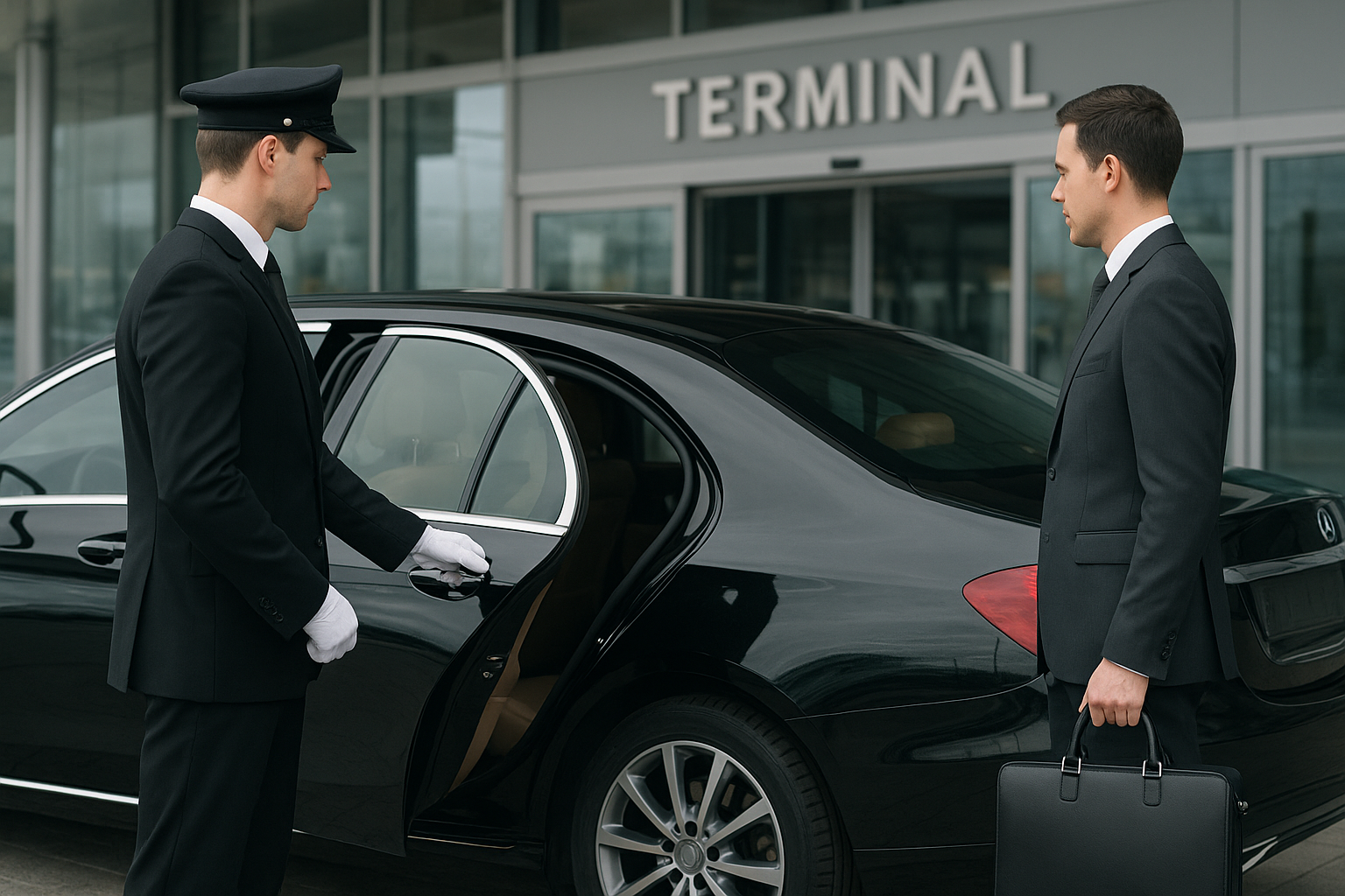 Chauffeur opening car door for a passenger during a Charlotte airport transfer