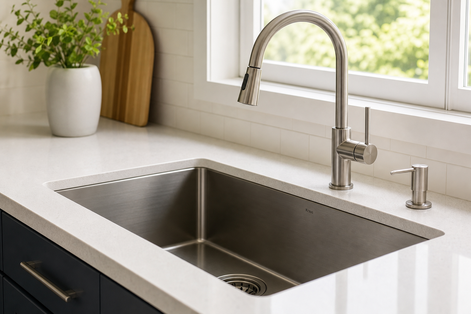 Ef3532d6_finished-kitchen-sink-installation Finished kitchen sink installation with new stainless steel basin and faucet