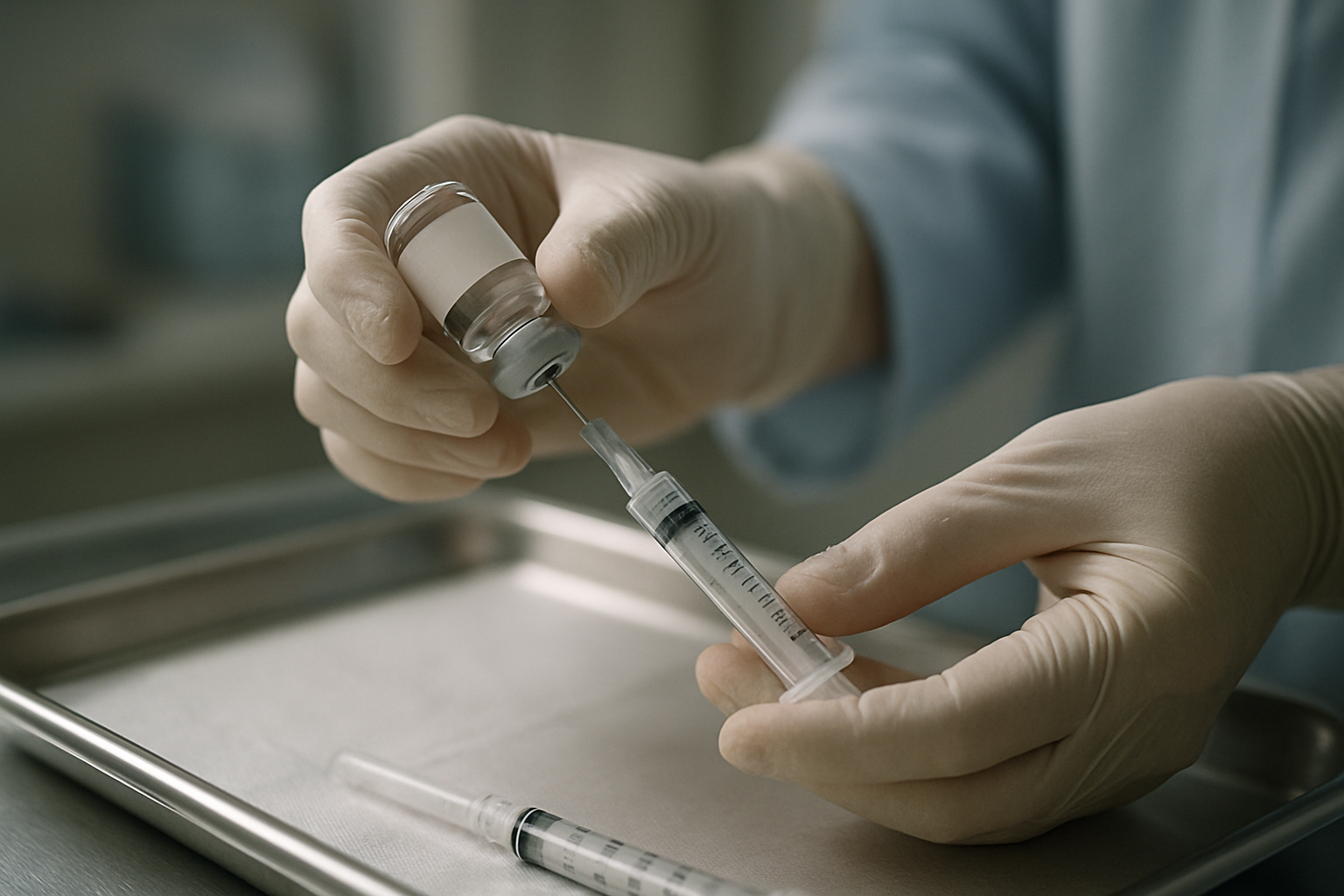 Medical professional preparing a prescription weight loss medication injection in a clinical setting