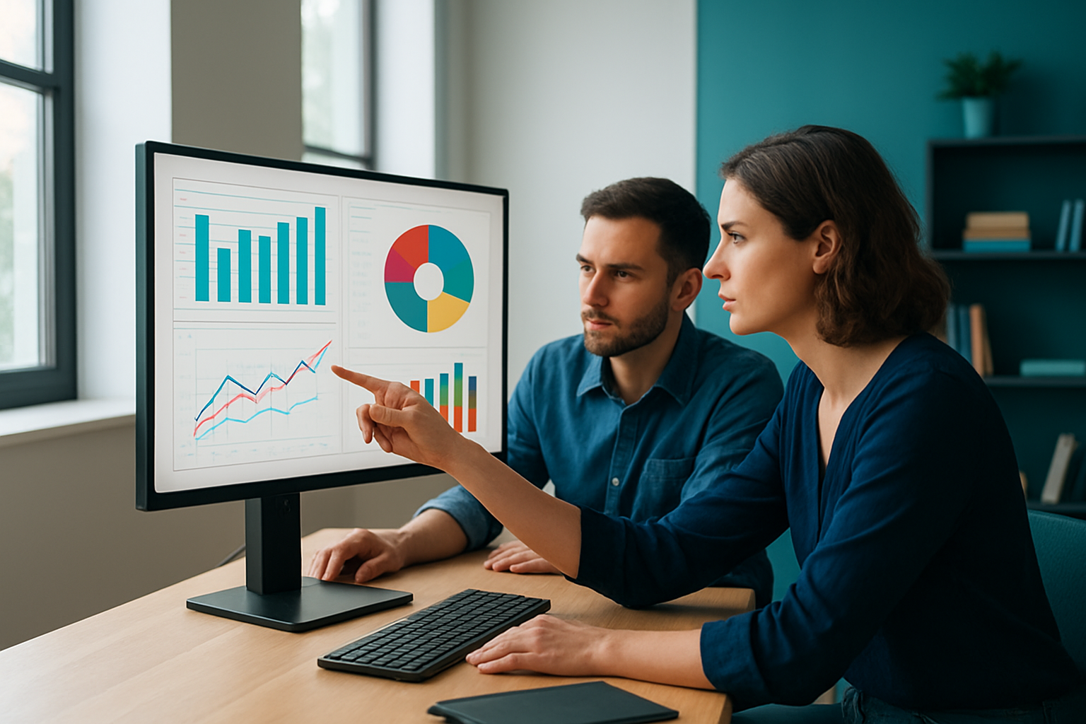 Marketing agency team reviewing automated SEO reports on a large monitor