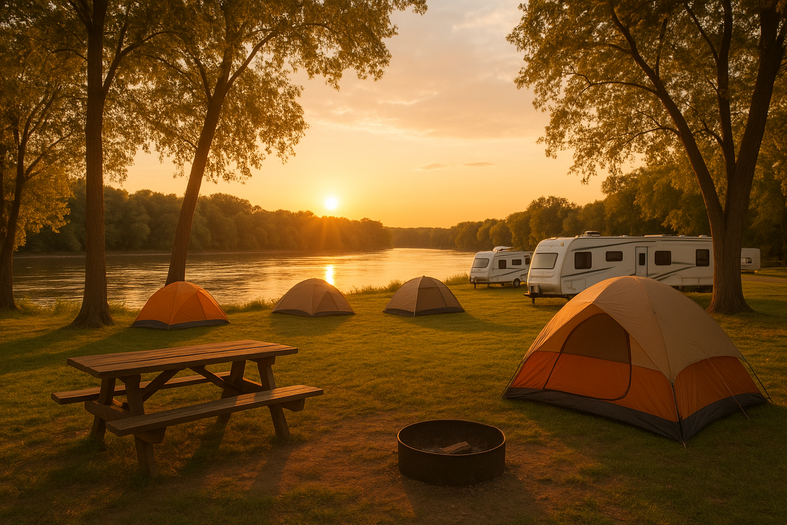 Riverfront tent and RV campsites along the Buffalo River near Crazy Horse Recreational Park