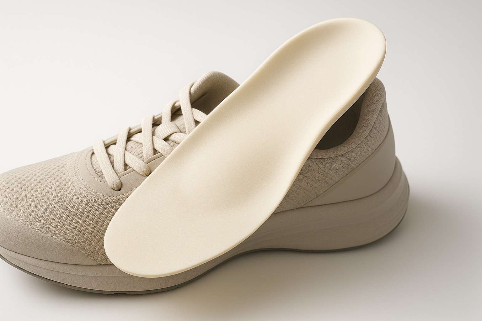 Custom shoe insert for plantar fasciitis showing arch support and deep heel cup