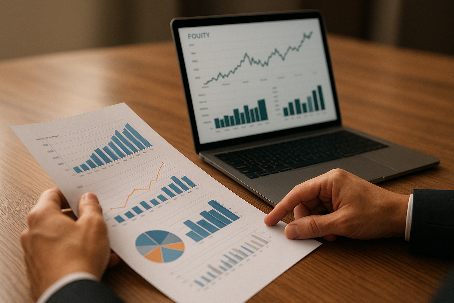 Close-up of financial and equity metrics charts used during a healthcare AI ROI analysis review
