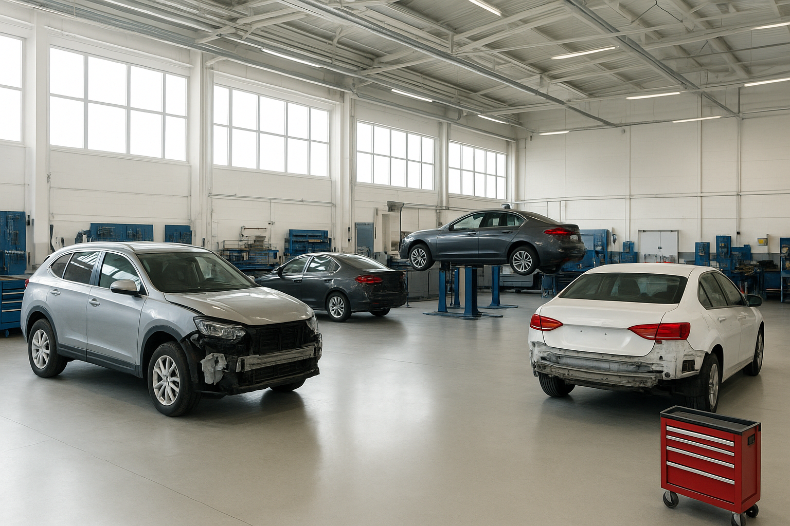Modern Brea auto body shop interior where collision damage assessments and repairs take place