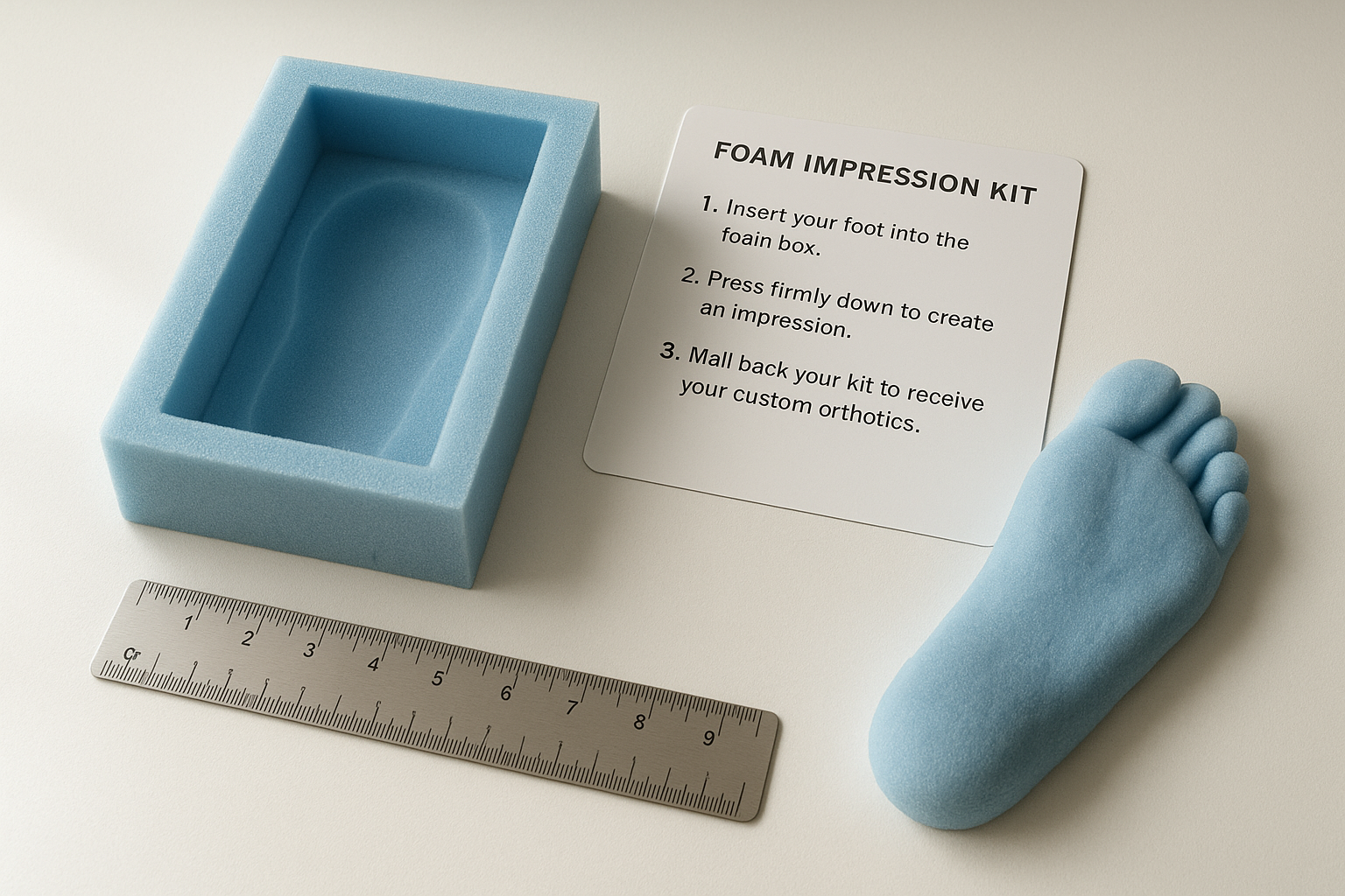 Foam impression kit used to build custom orthotics online at home