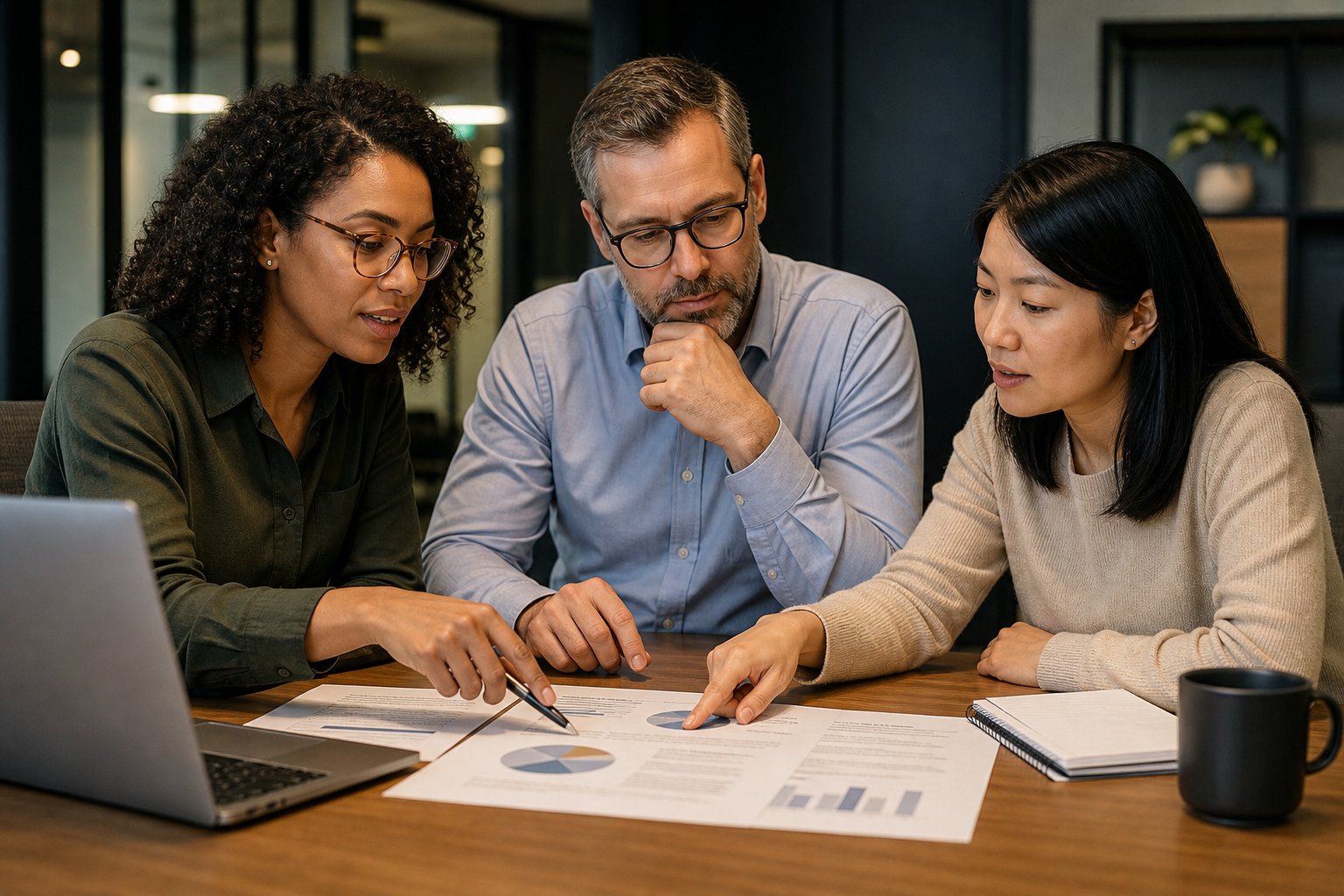 Cross-functional team discussing AI risk management policy documents in a meeting