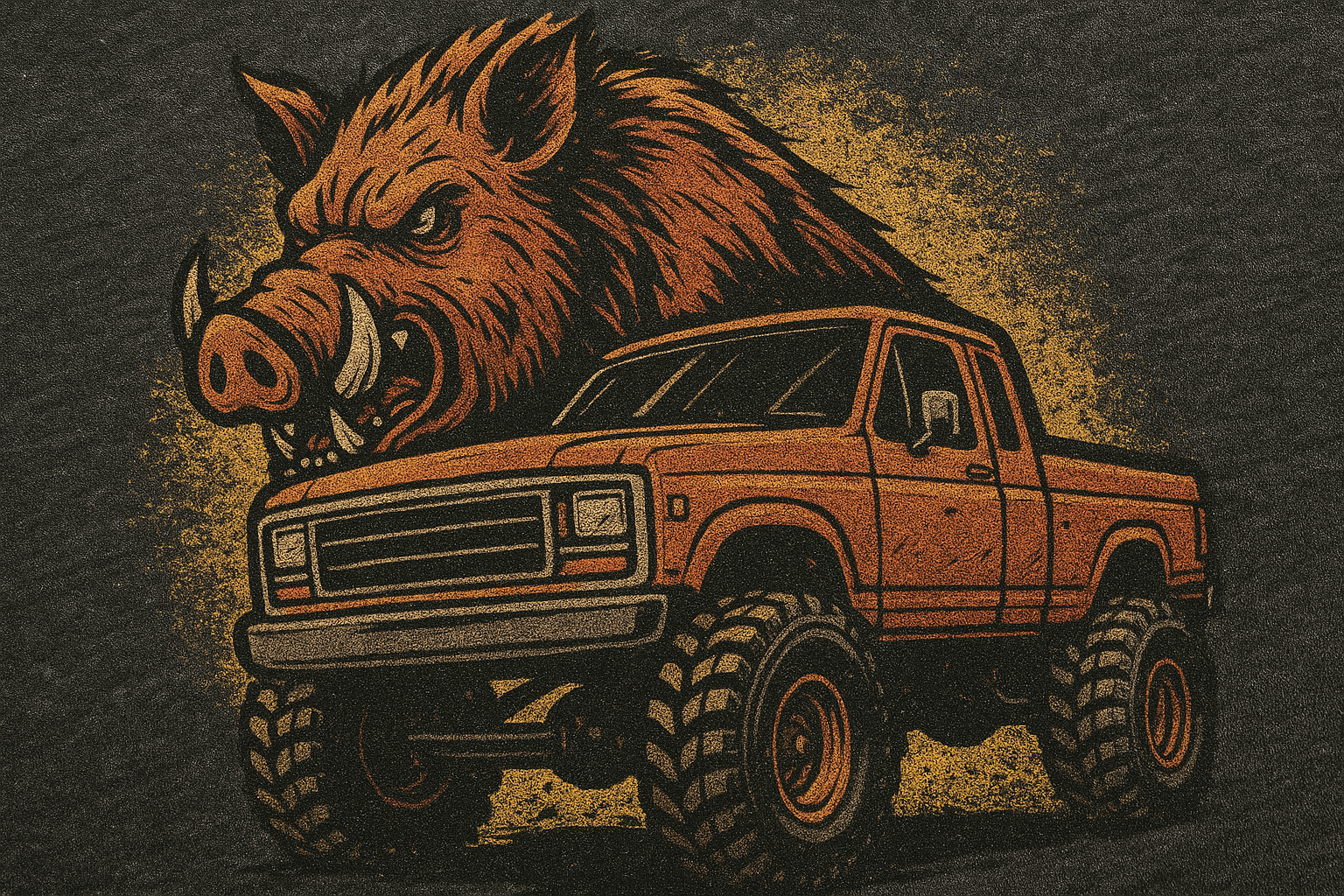 Close-up of bold screen-printed graphic on custom off-roading apparel fabric