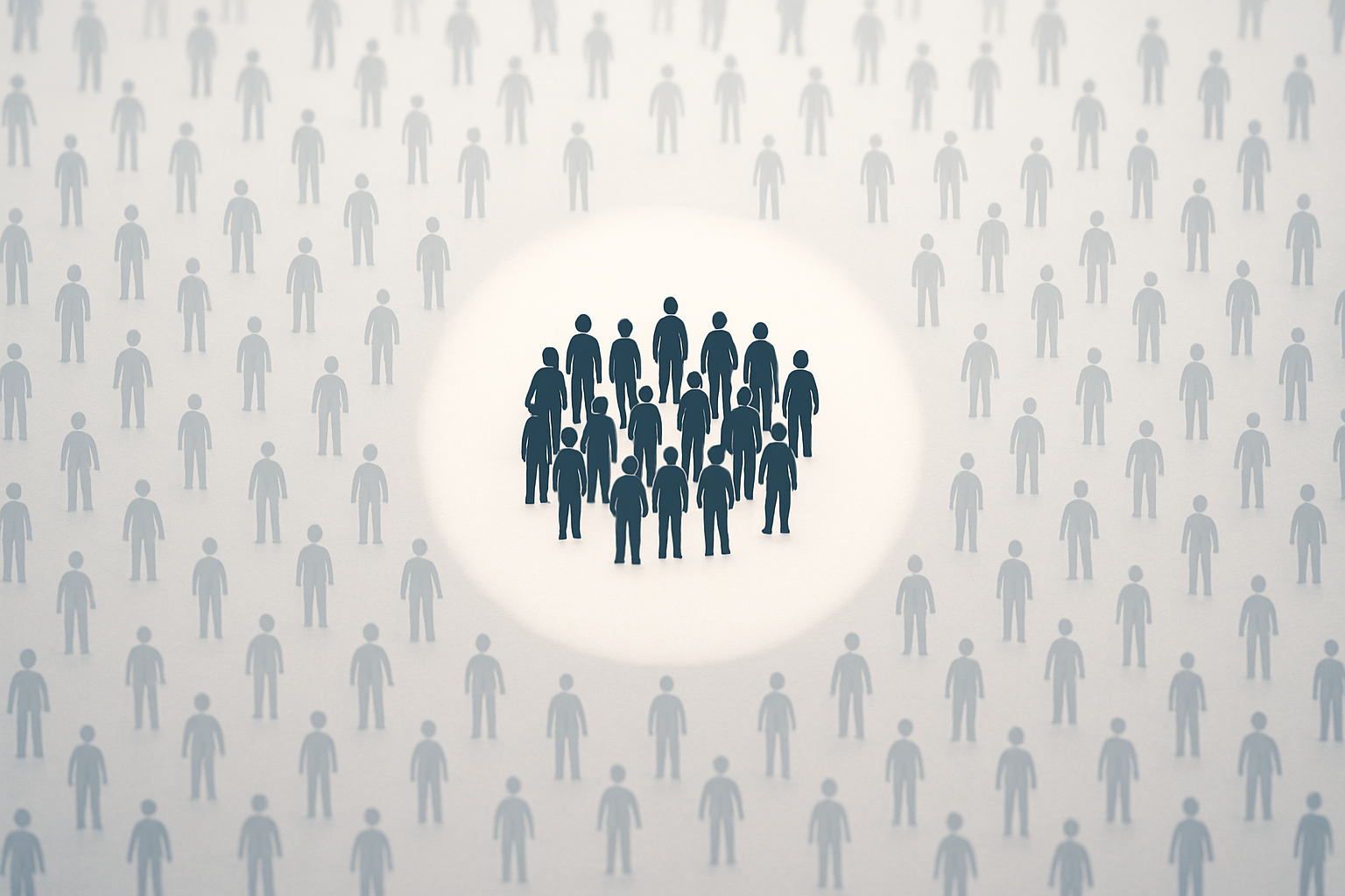 Audience targeting concept showing a highlighted segment of users selected from a larger crowd