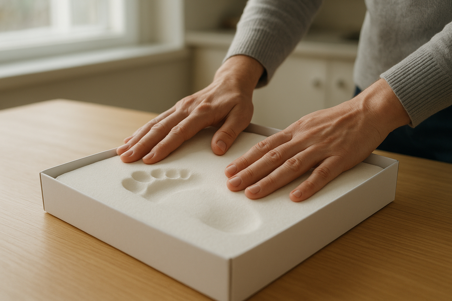 Person completing an at-home foot mold kit for online ordering custom foot orthotics
