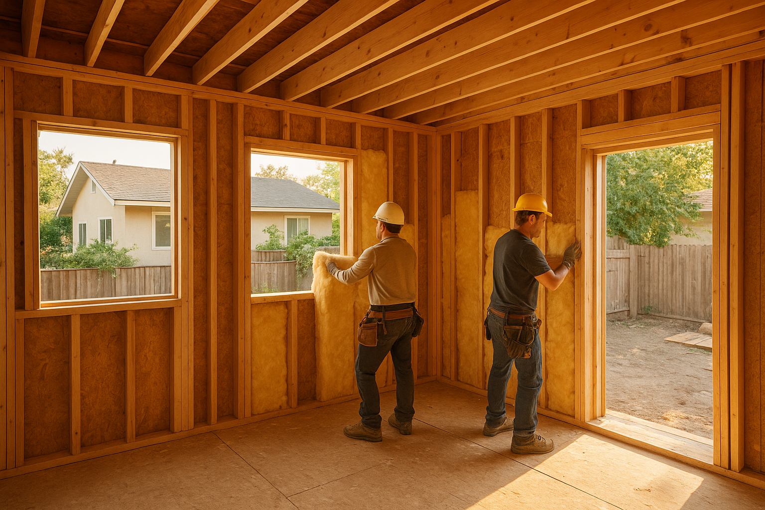 Garage conversion ADU under construction showing functional design layout with new windows and framing