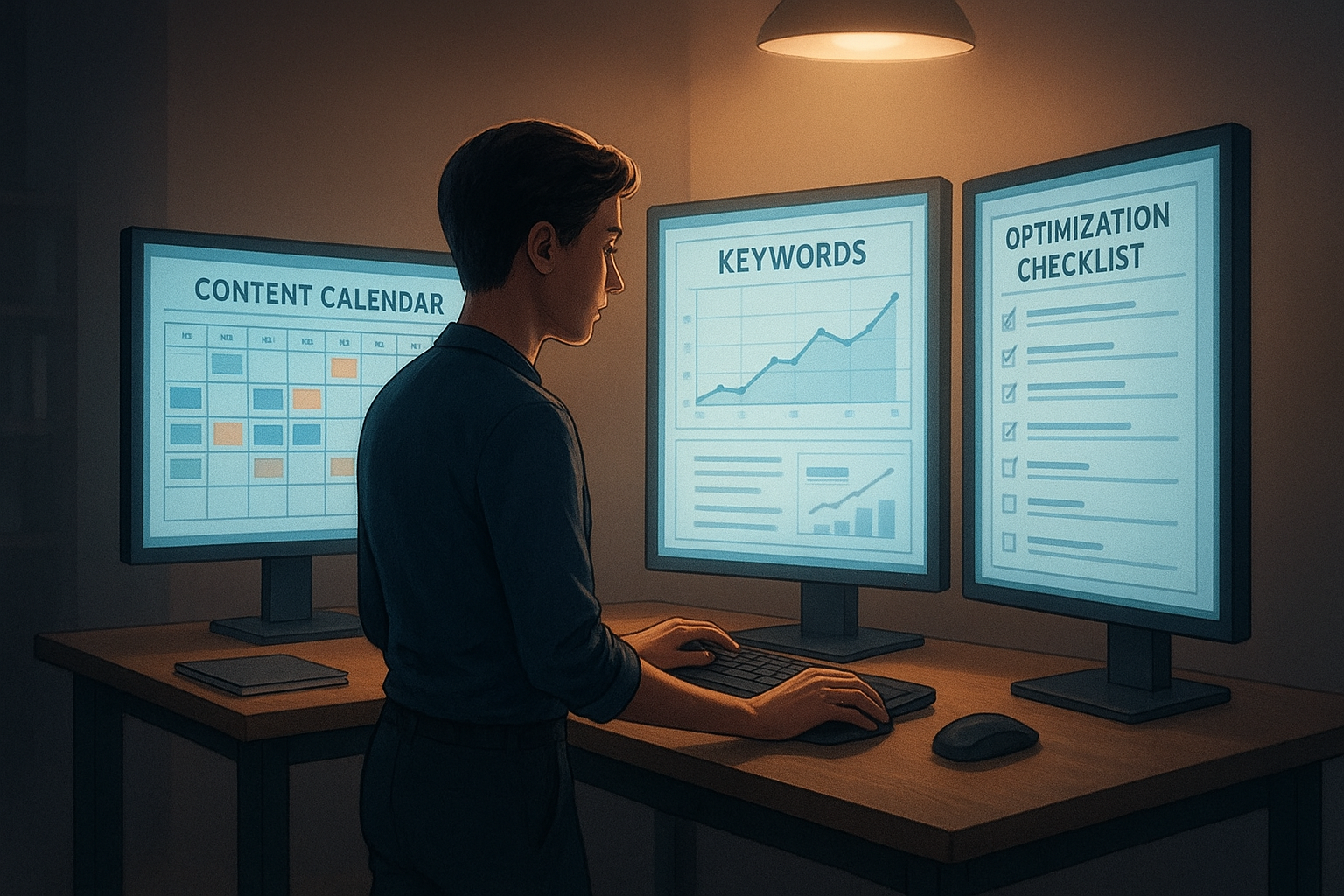 Content strategist using AI SEO tools including alli ai to plan and optimize a large website's content