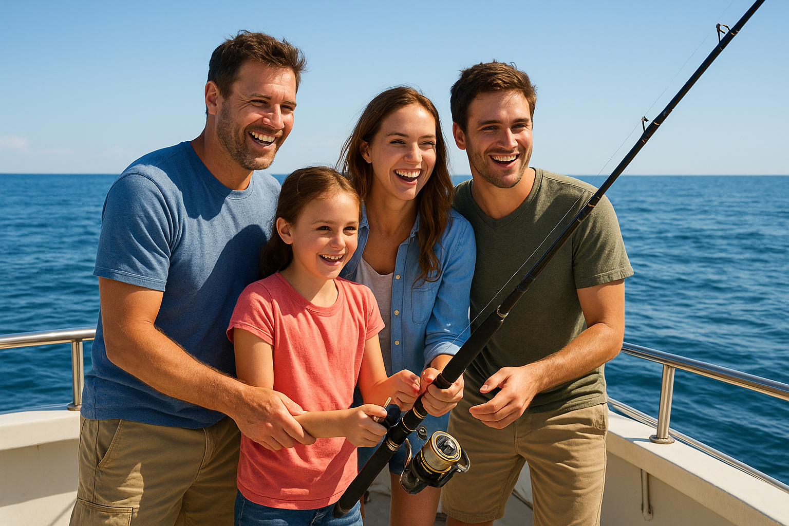 Family enjoying a private shark fishing charter together near North Myrtle Beach