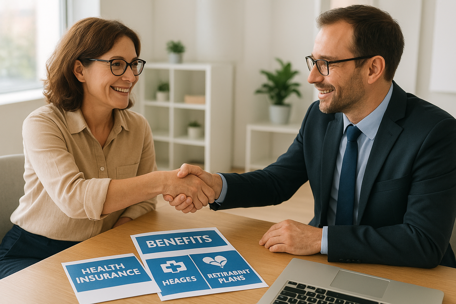 Business owner and HR consultant discussing an outsourced employee benefits strategy partnership