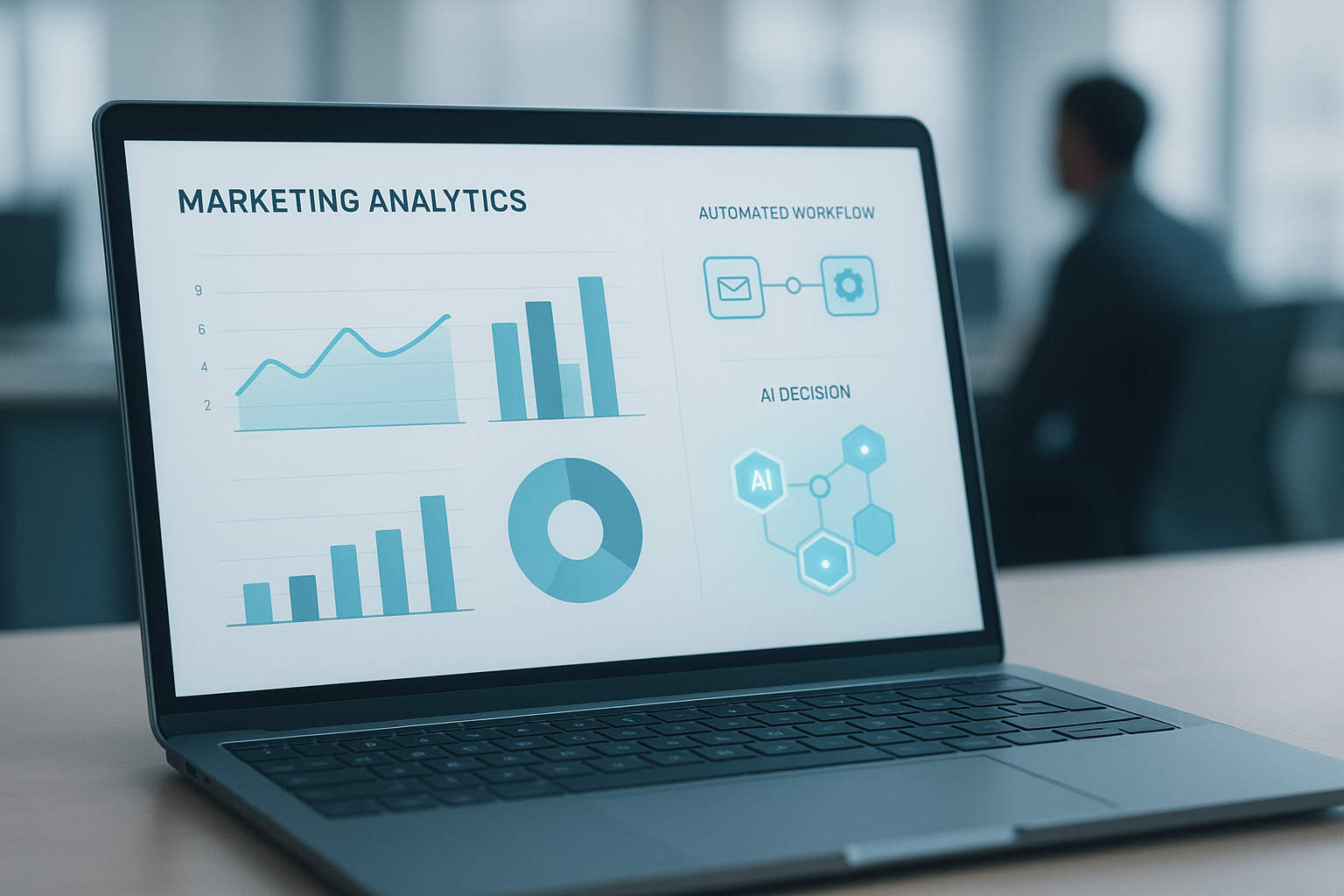Dashboard showing AI-driven marketing automation analytics and workflow triggers