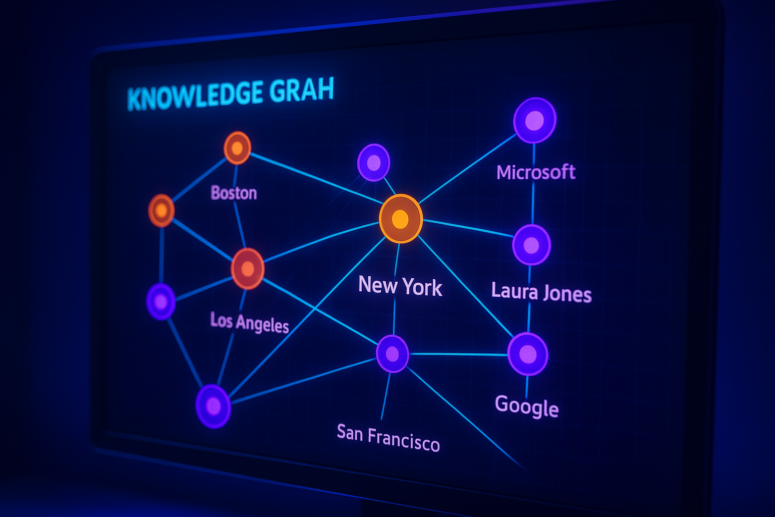 Knowledge graph visualization showing interconnected entities used by search engines for semantic understanding