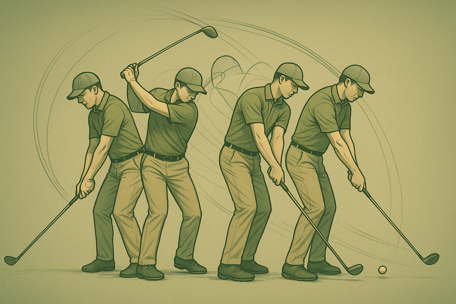 Motion sequence illustrating biomechanical sequencing behind a consistent golf swing