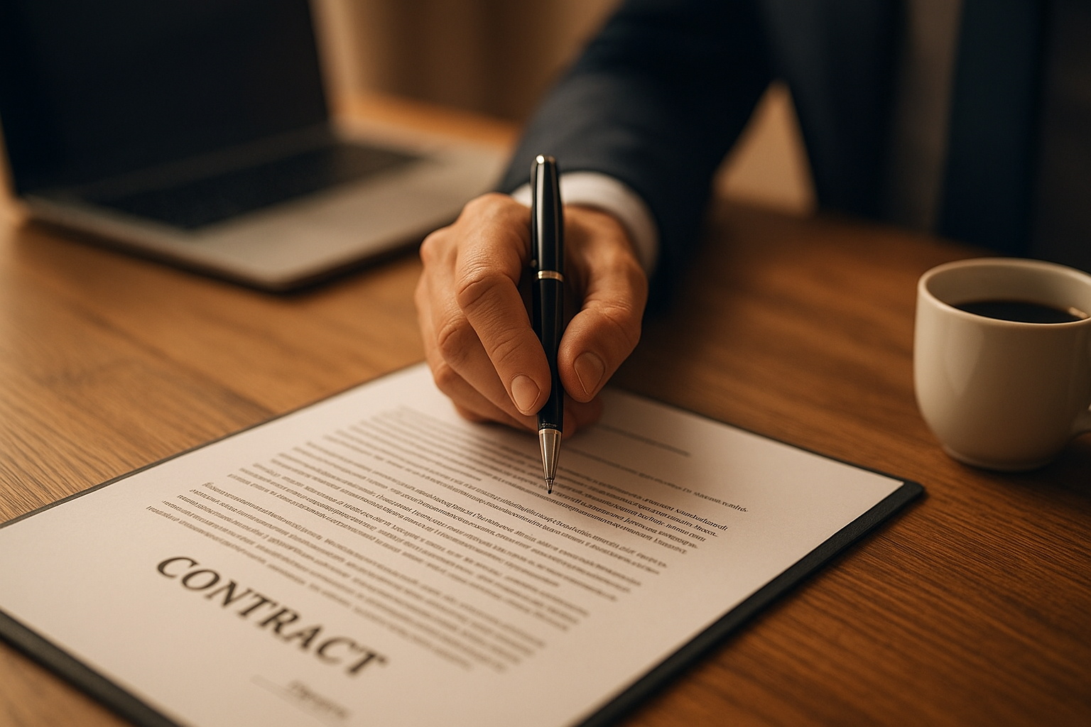 Business owner signing a contract with an HR outsourcing company after careful evaluation