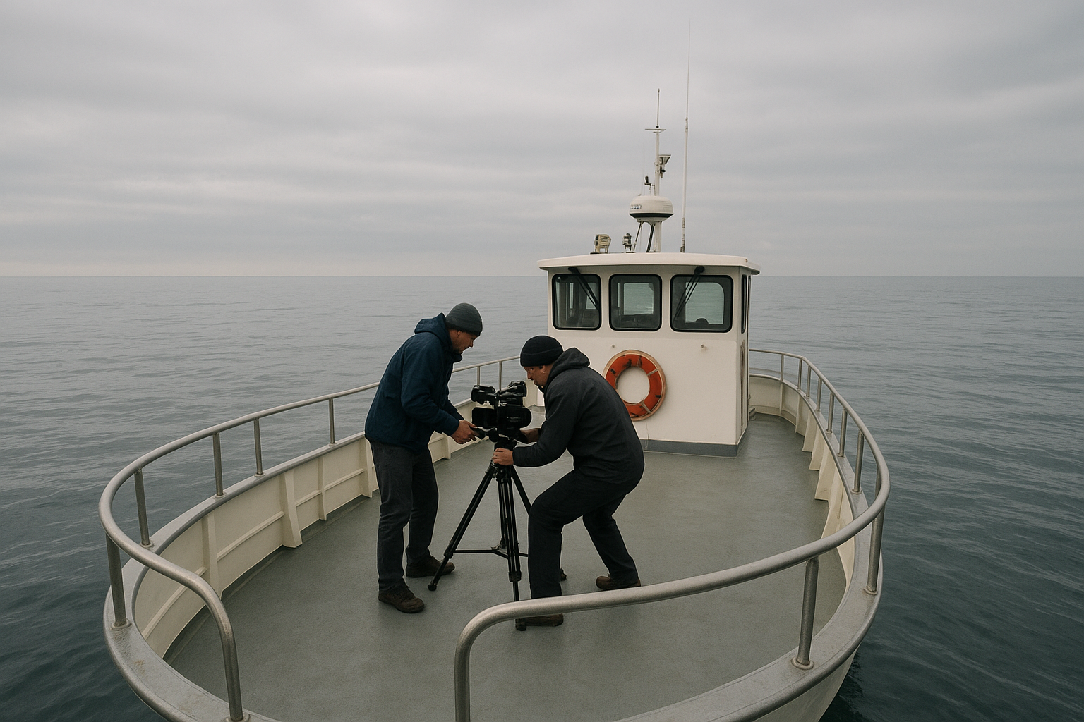 360-degree open viewing deck on a San Diego charter boat used for wildlife filming