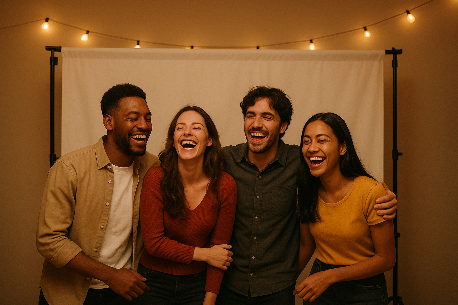 Guests using a self-serve photo booth at a birthday party