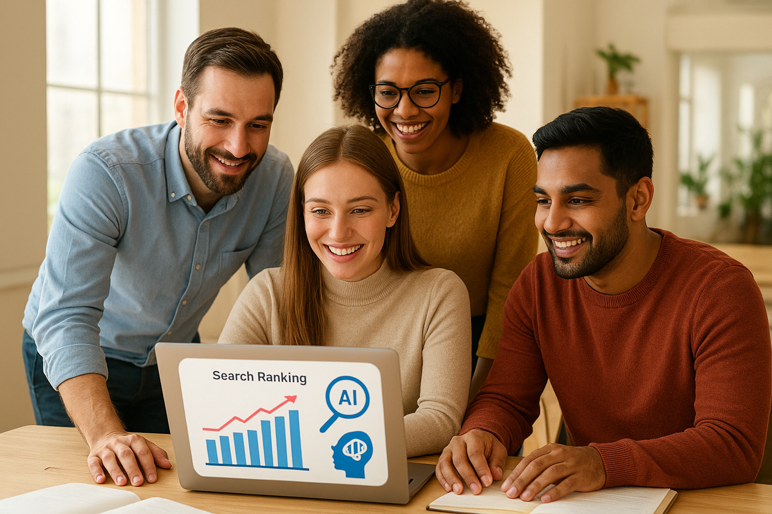 Team planning a data-driven digital marketing strategy around AI search trends