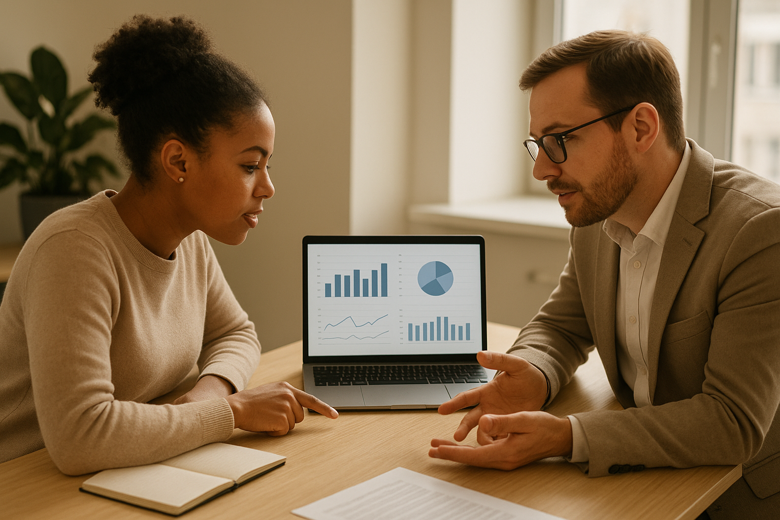 Small business owner reviewing HR metrics for small businesses on a laptop dashboard