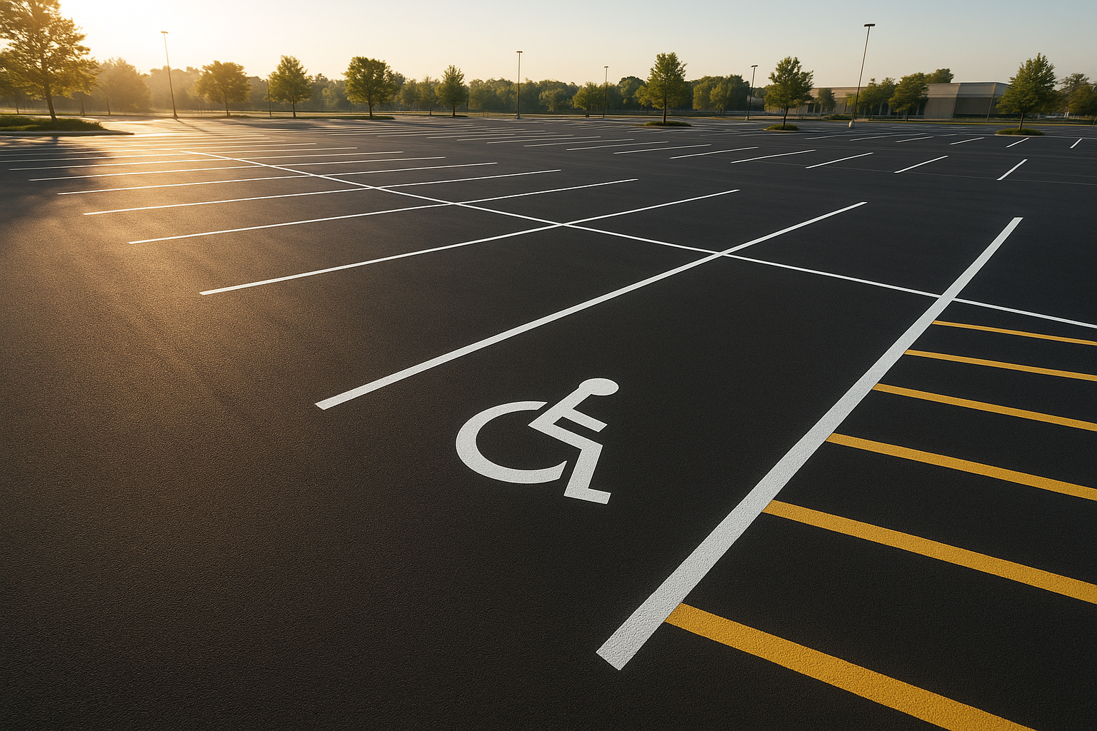 Freshly painted parking lot lines showing results from pavement striping quotes TX projects