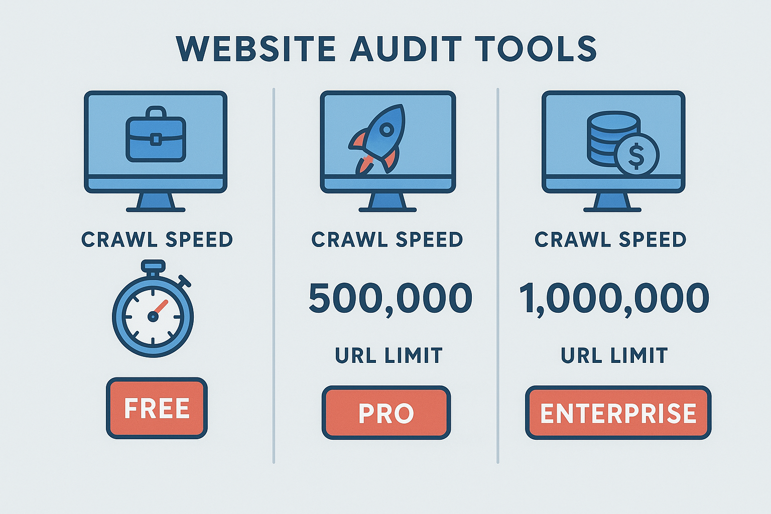 Comparison chart of website crawl tools for finding broken and dead links
