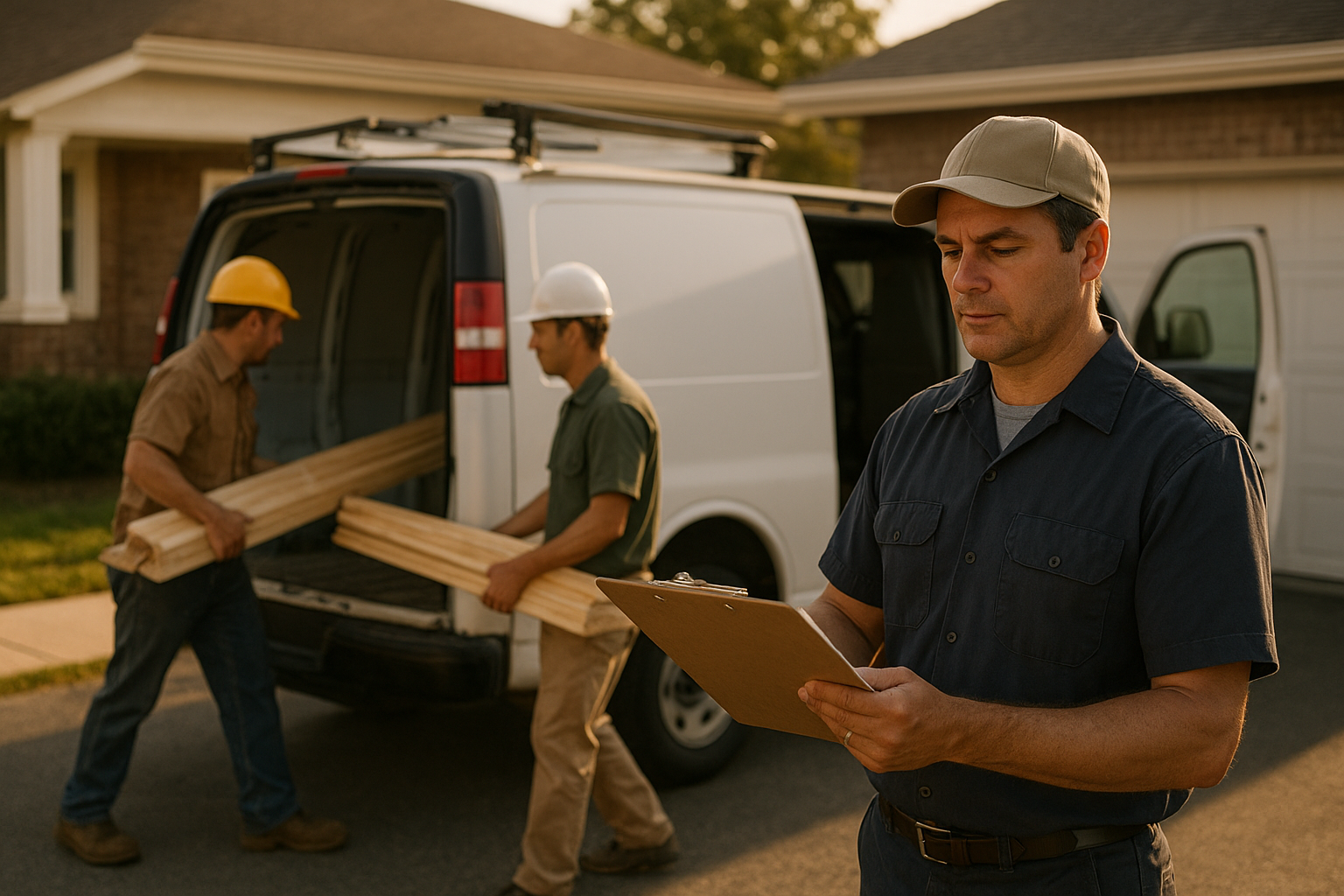 Production crew preparing a job-linked material order before starting installation