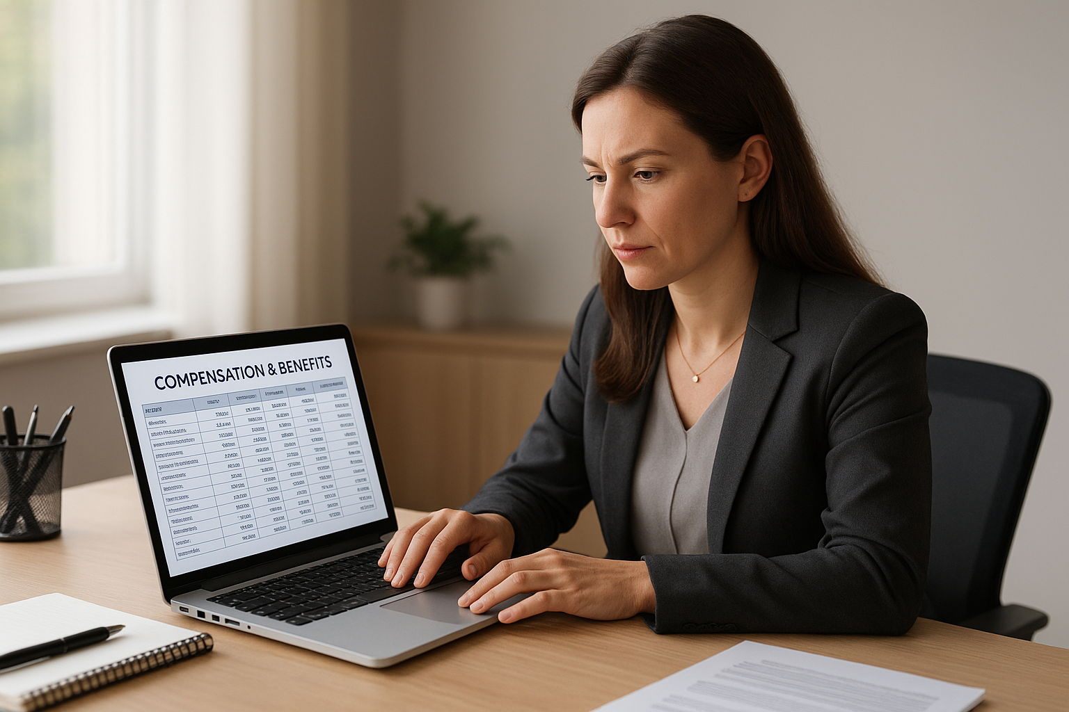 HR consultant reviewing compensation data to support an employee retention plan