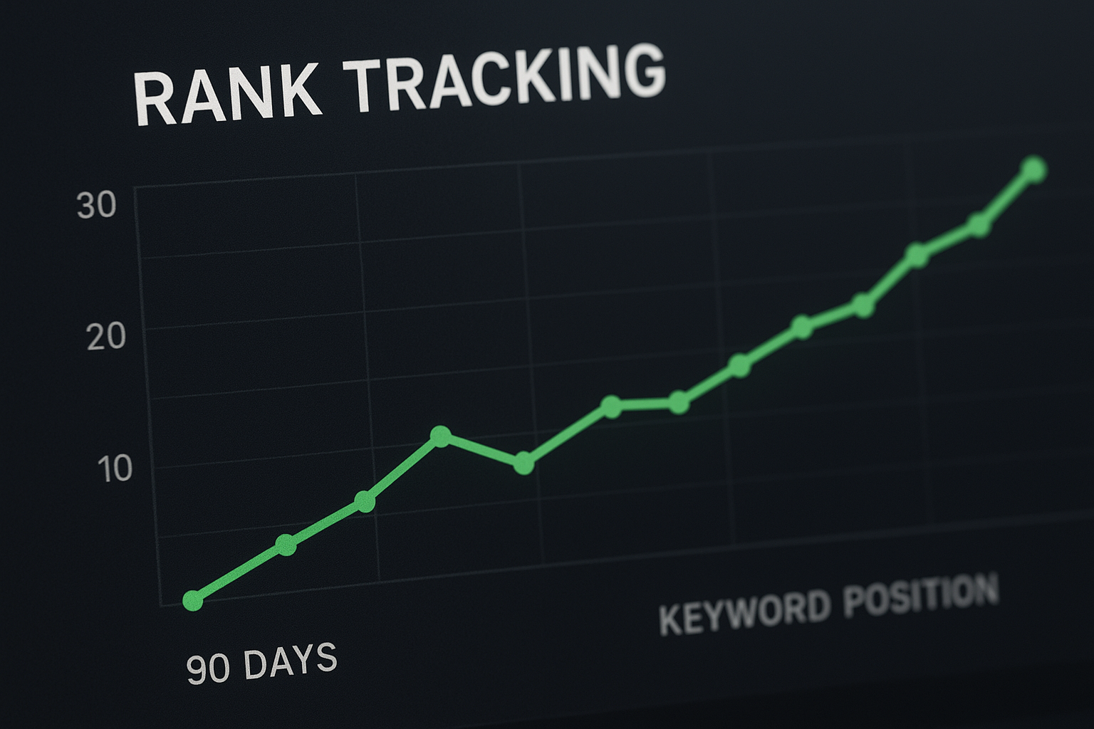 Daily keyword rank tracking chart inside an SEO platform showing position improvements over time