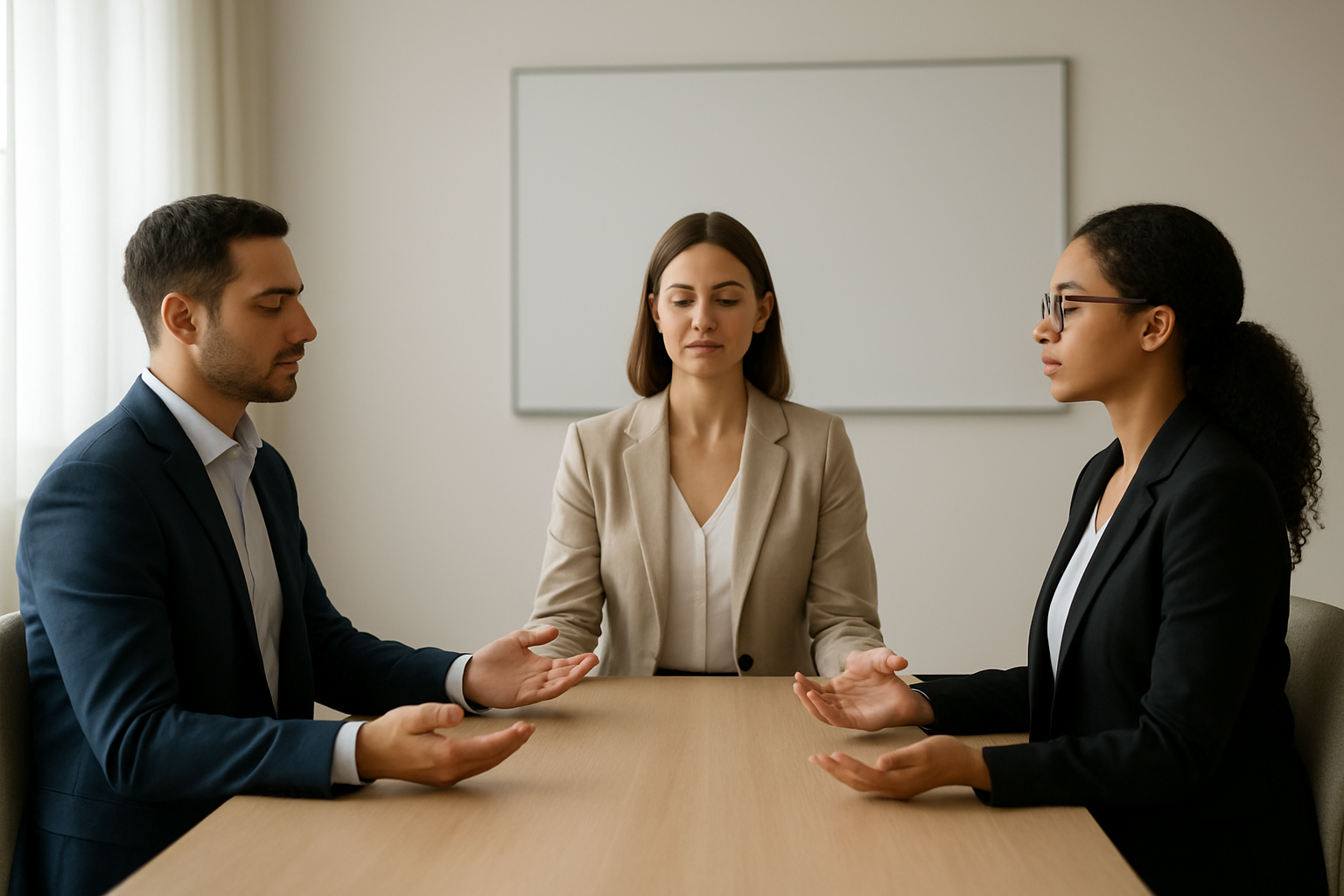 Workplace conflict mediation session supported by an HR professional