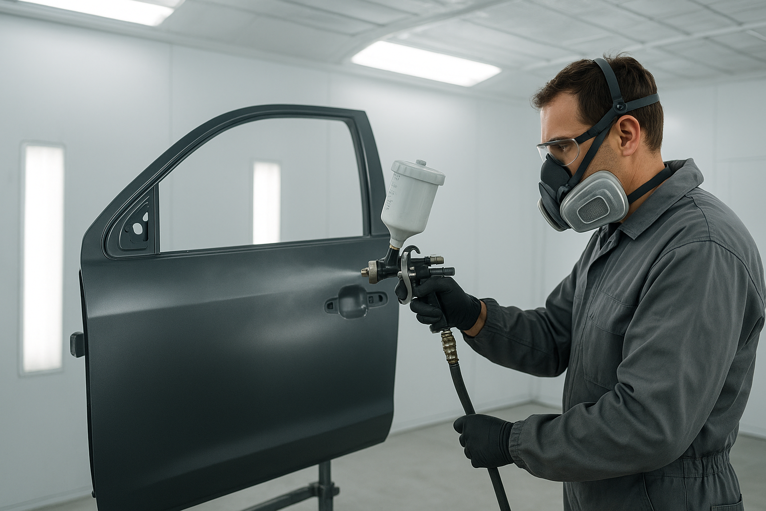 Technician performing high-quality paint repair Brea drivers trust inside a professional spray booth