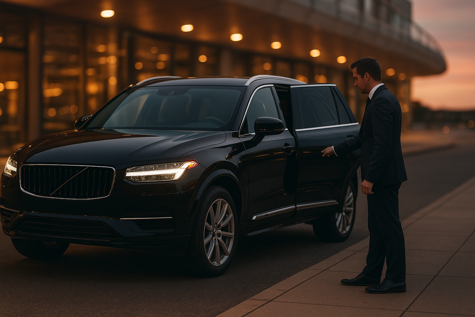 Chauffeur opening the door of a south bay car service SUV at an airport terminal