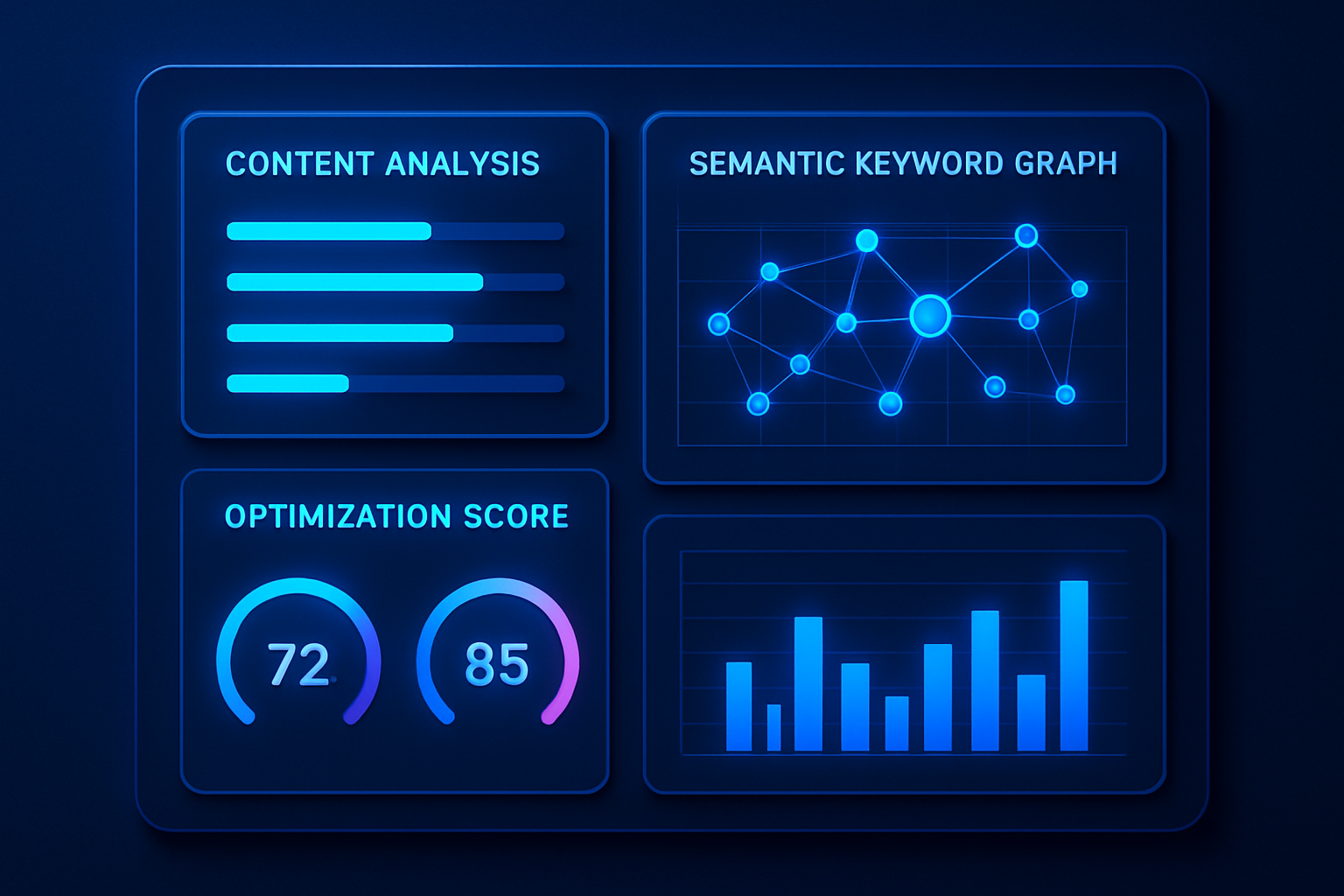 AI content optimization dashboard showing semantic keyword scores and ranking signals
