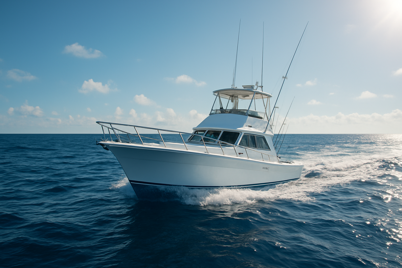 Private boat running toward offshore fishing charters near Longs SC in open Atlantic water