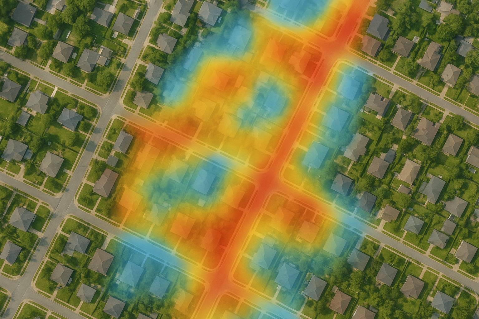 Heat map showing hot, warm, and cold seller signals across a neighborhood