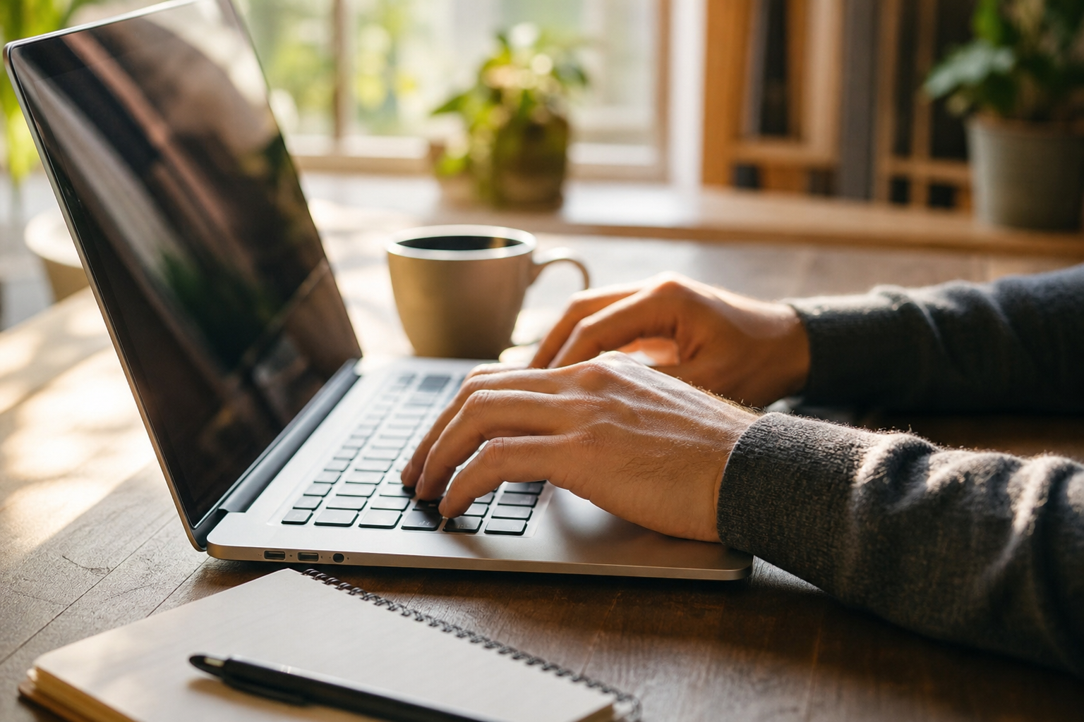 Close-up of hands typing a personalized outreach message on a laptop
