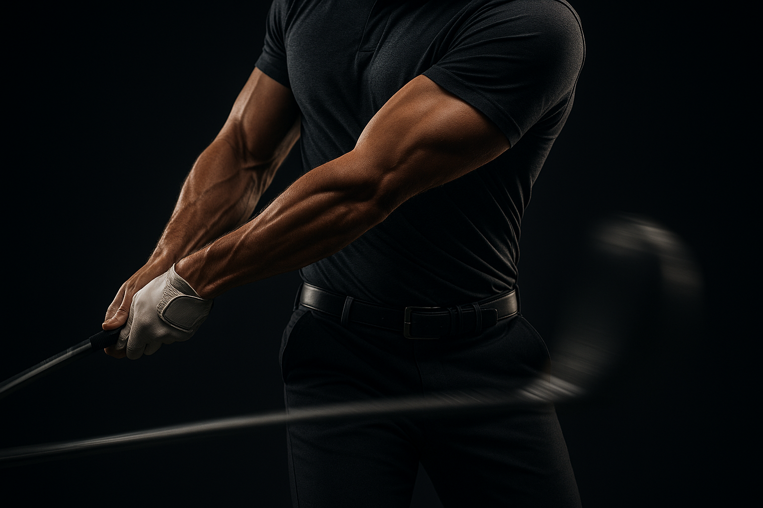 Close-up of hip and torso rotation demonstrating the kinetic chain in a golf swing