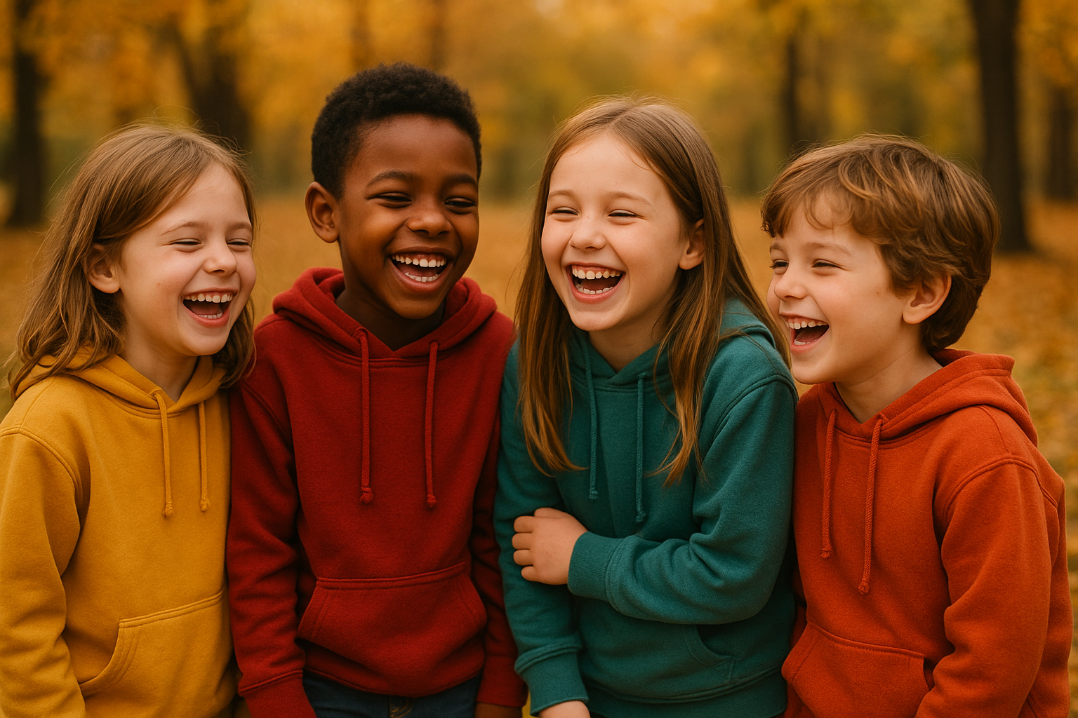 Children wearing stylish children's hoodies with vintage-inspired graphic designs outdoors