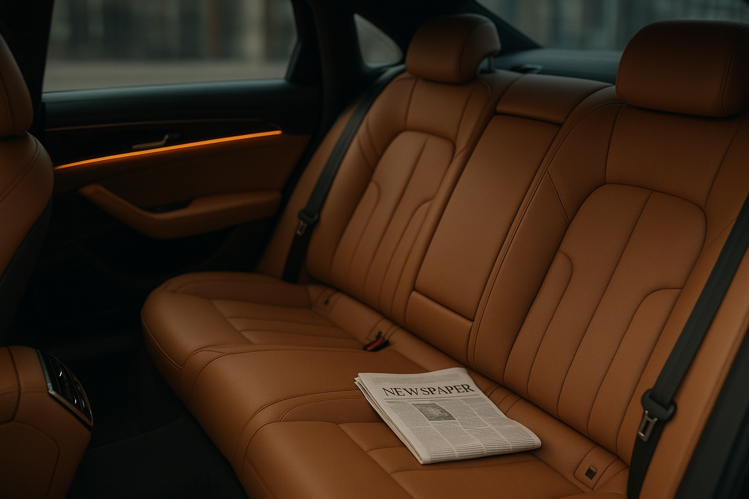 Interior of a luxury sedan used for private airport transfer service