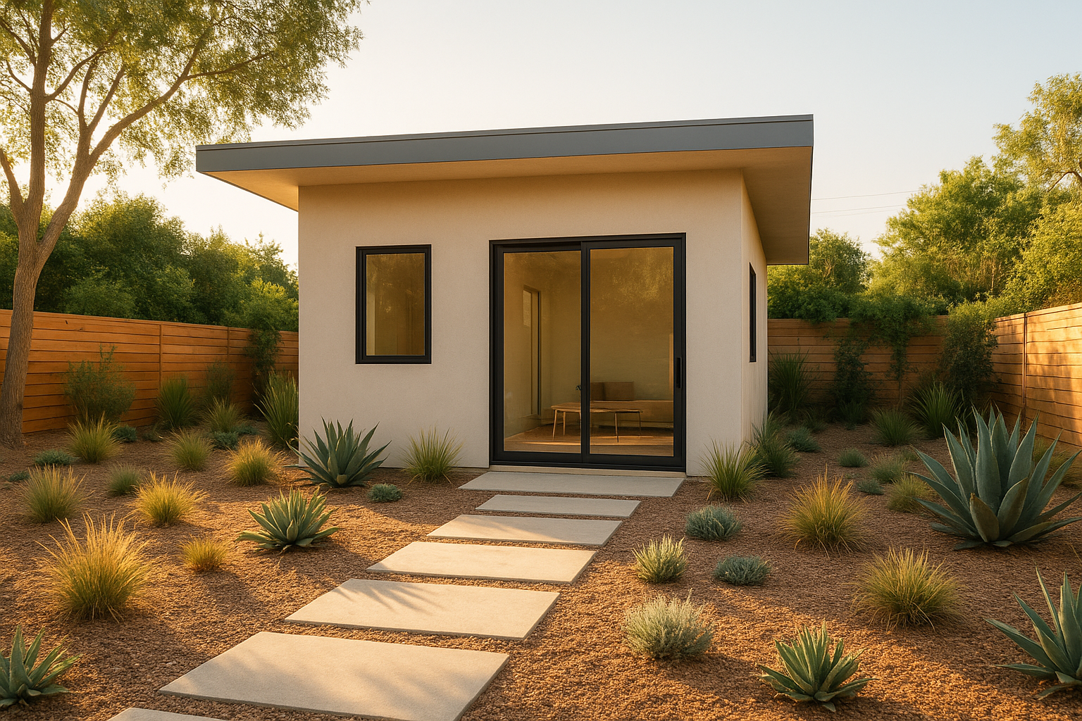 Modern detached ADU in a Southern California backyard illustrating ADU building regulations California compliance
