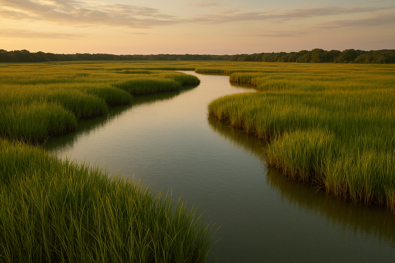 Calm marsh creek representing one of the Myrtle Beach best fishing spots for redfish
