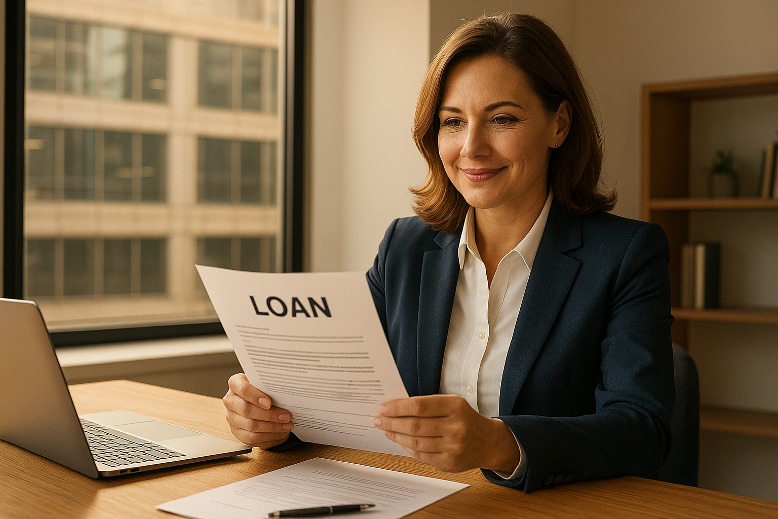 Business owner reviewing hard money commercial loans for businesses paperwork in a modern office