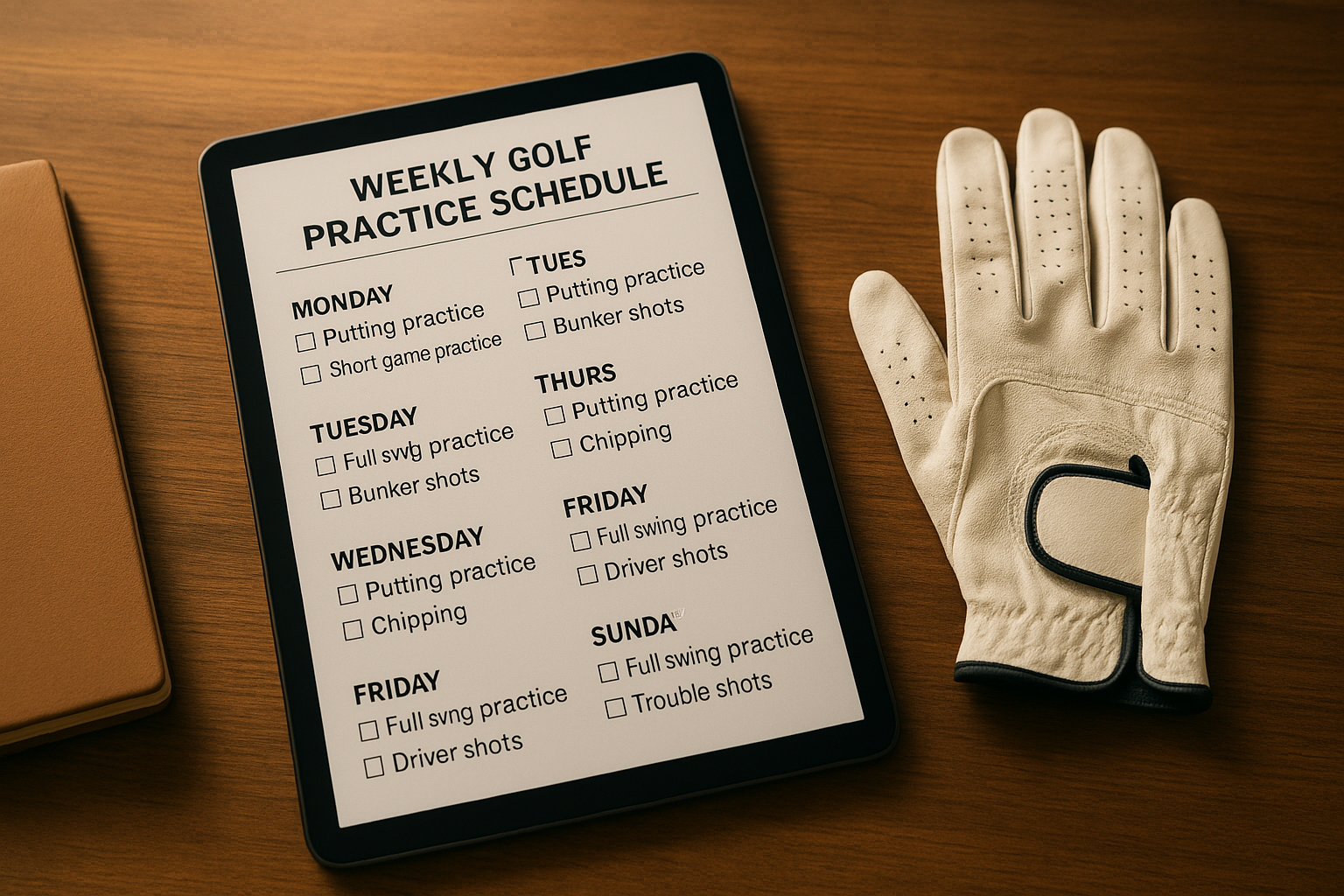 Weekly practice plan displayed on a tablet used for remote golf coaching